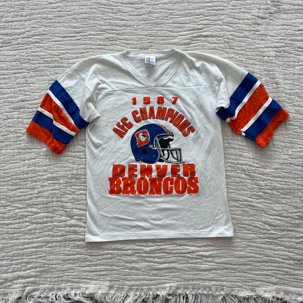 Vintage 1987 Denver Broncos AFC Champions Shirt Jersey Garan USA Made Mesh M 80s
